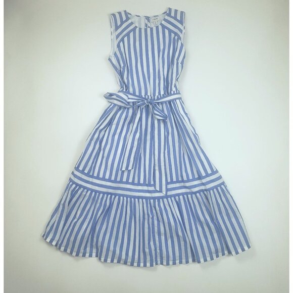 J.Crew Factory 100% Cotton Tiered Midi Dress Women's Size 4P Blue & White Stripe - Picture 3 of 16
